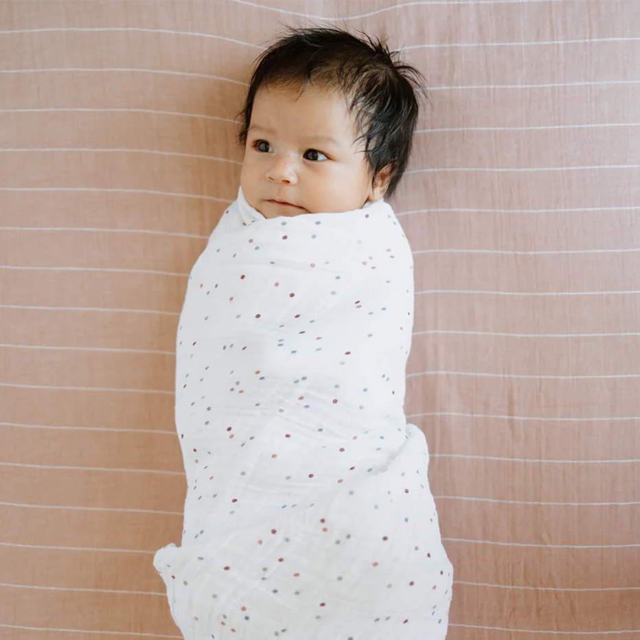 Cotton Muslin Crib Sheet Mauve Stripe Little Unicorn USA