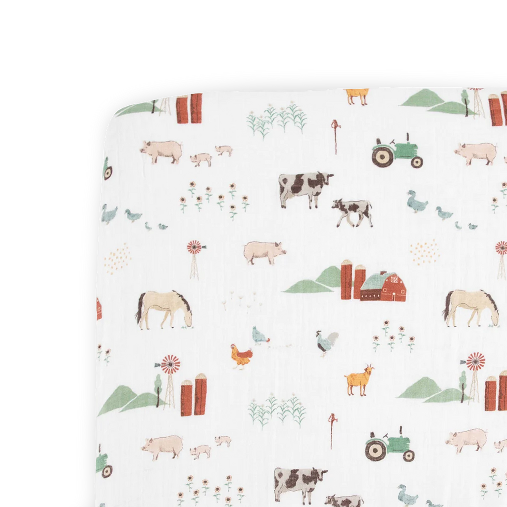 Cotton Muslin Crib Sheet Farmyard Little Unicorn USA
