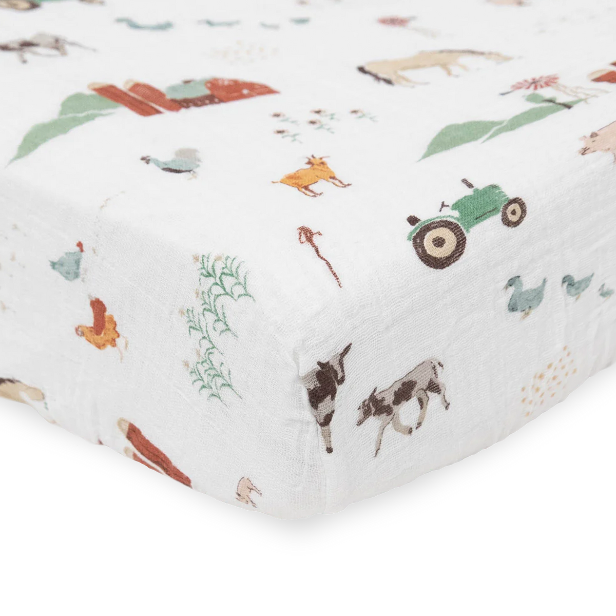 Cotton Muslin Crib Sheet Farmyard Little Unicorn USA