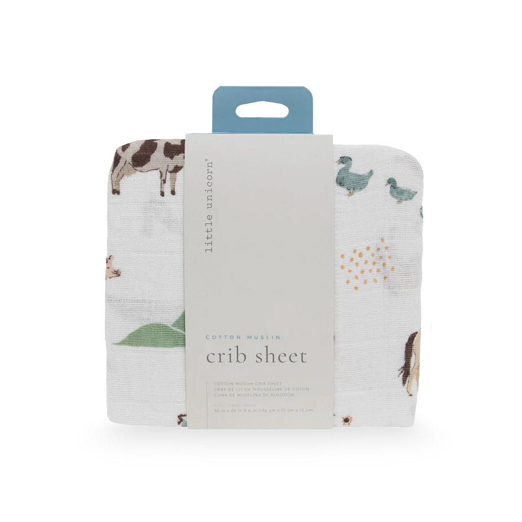 Cotton Muslin Crib Sheet Farmyard Little Unicorn USA