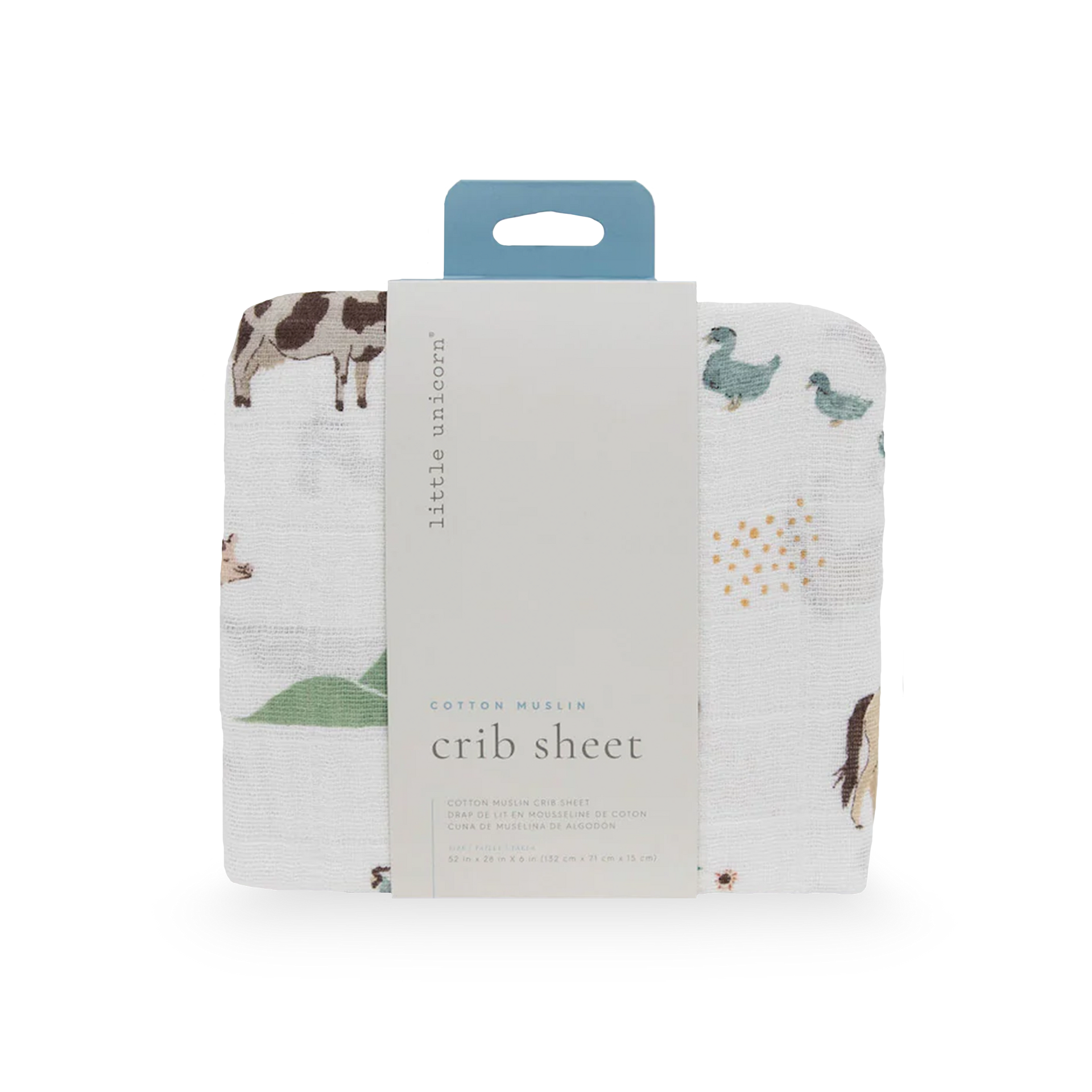 Cotton Muslin Crib Sheet Farmyard Little Unicorn USA