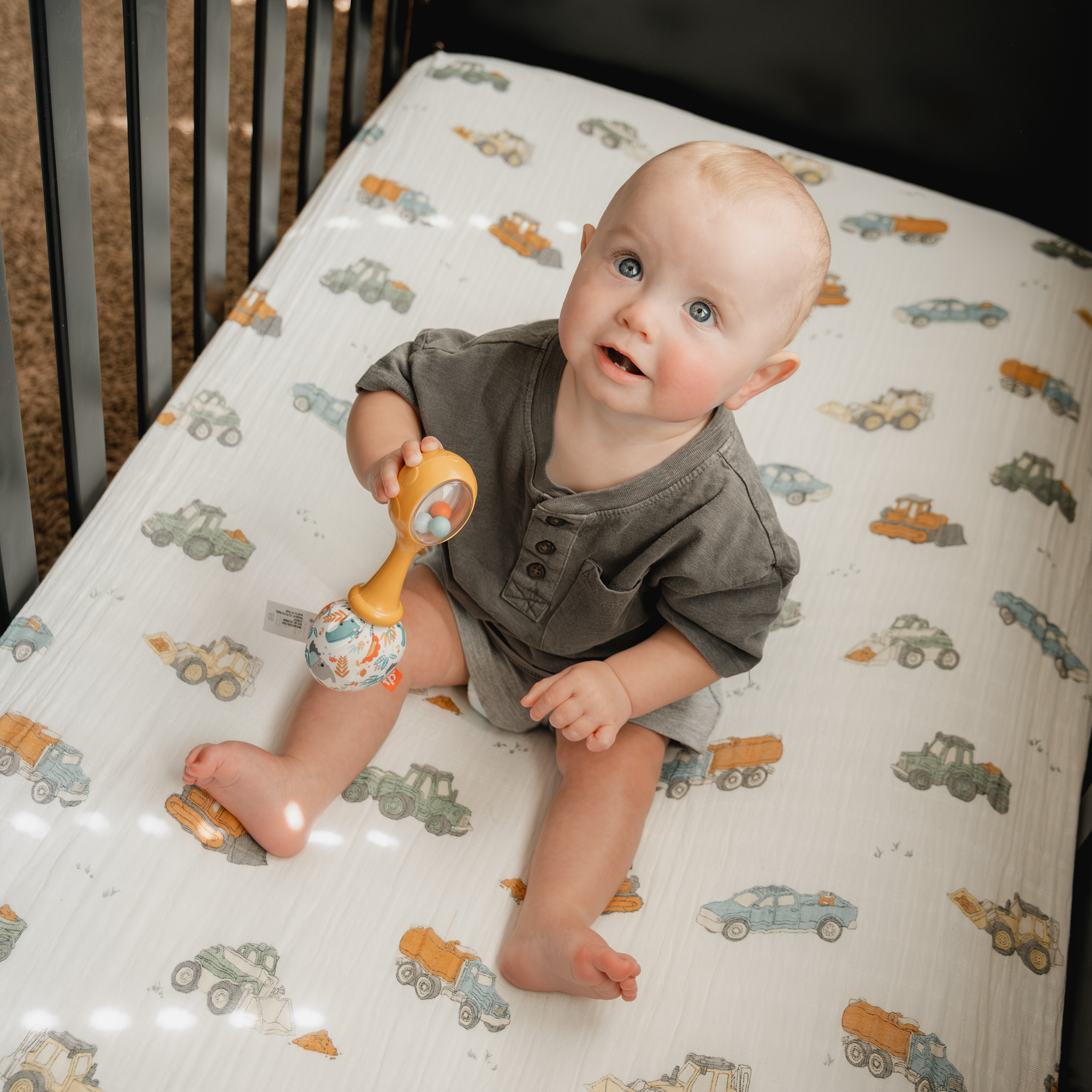 Cotton Muslin Crib Sheet - Work Trucks