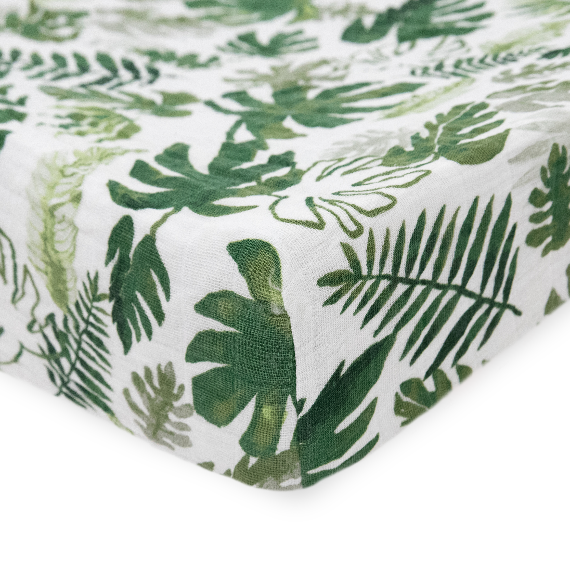 Cotton Muslin Changing Pad Cover - Tropical Leaf