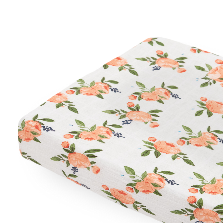 Cotton Muslin Changing Pad Cover Watercolor Roses Little Unicorn USA