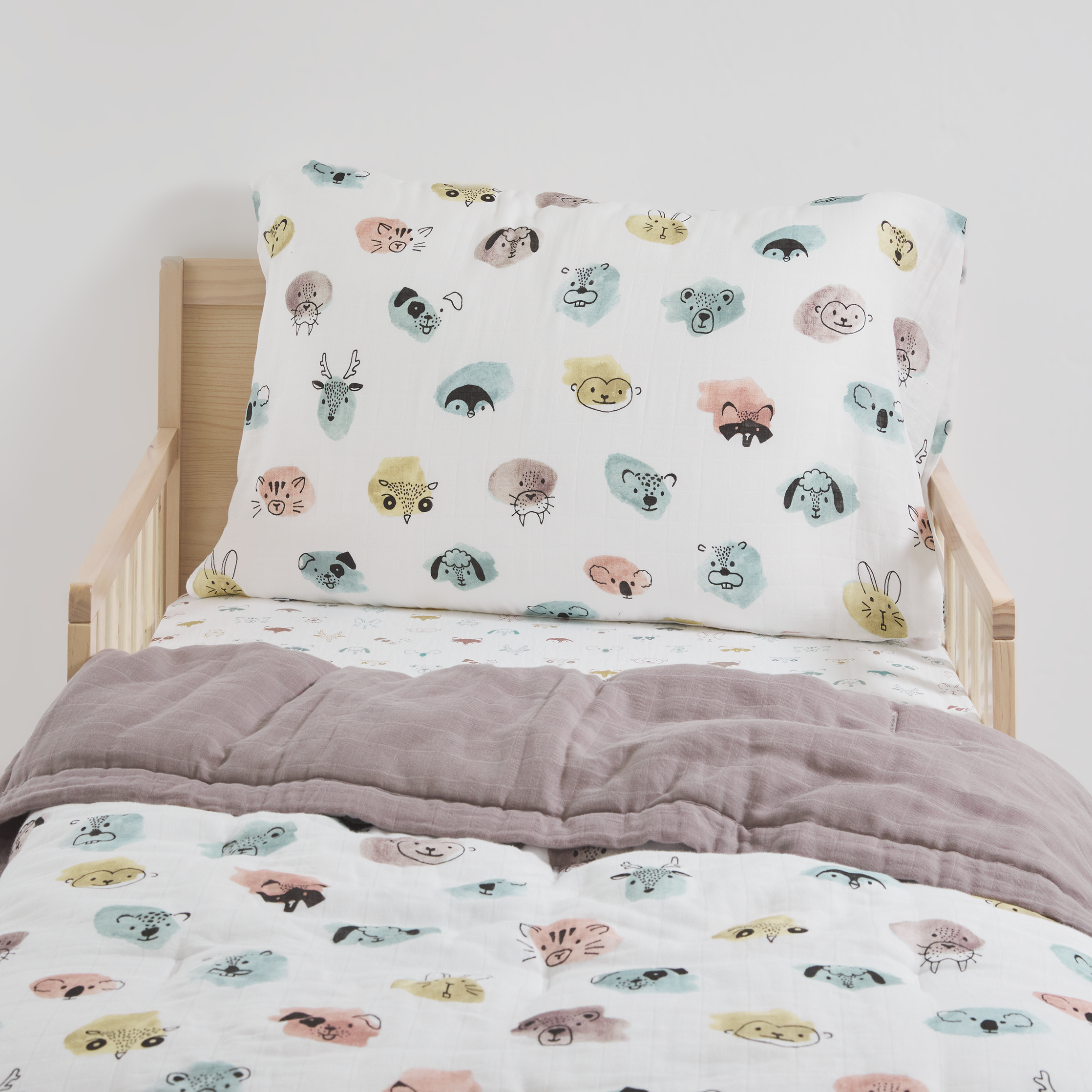 Cotton Muslin Toddler Bedding 3 Piece Set - Watercolor Critters