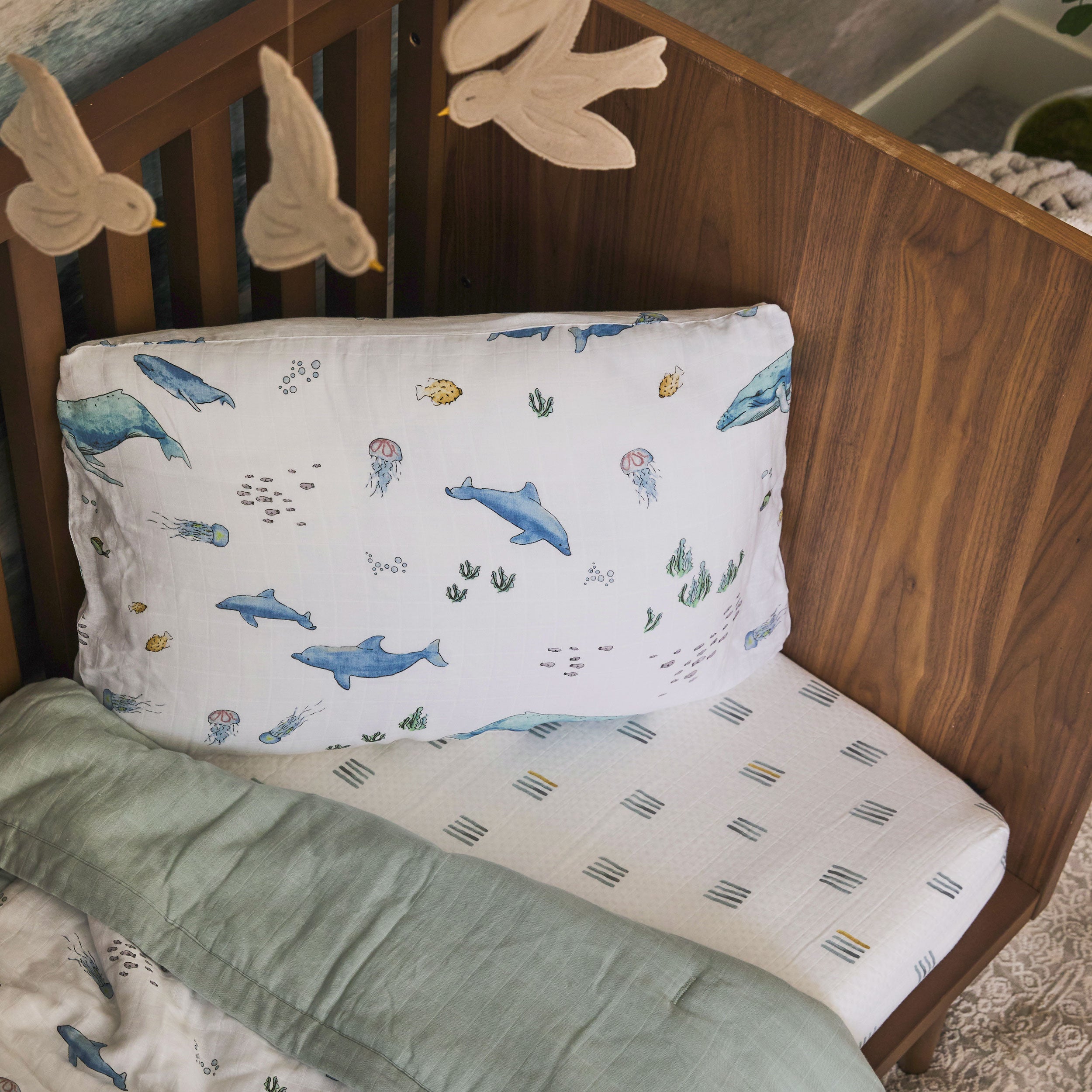 Cotton Muslin Toddler Bedding 3 Piece Set - Whales