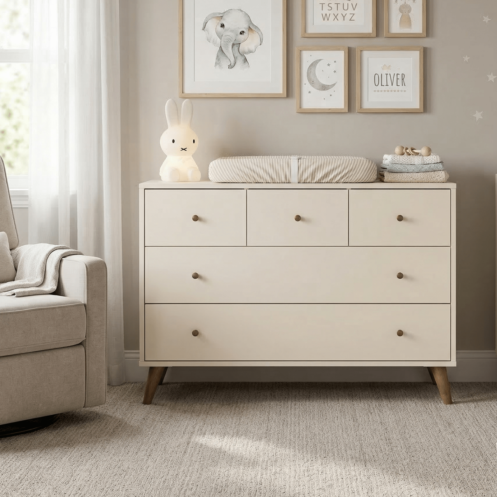 nursery dresser Austin 5-Drawer Dresser dadada White / Red Oak