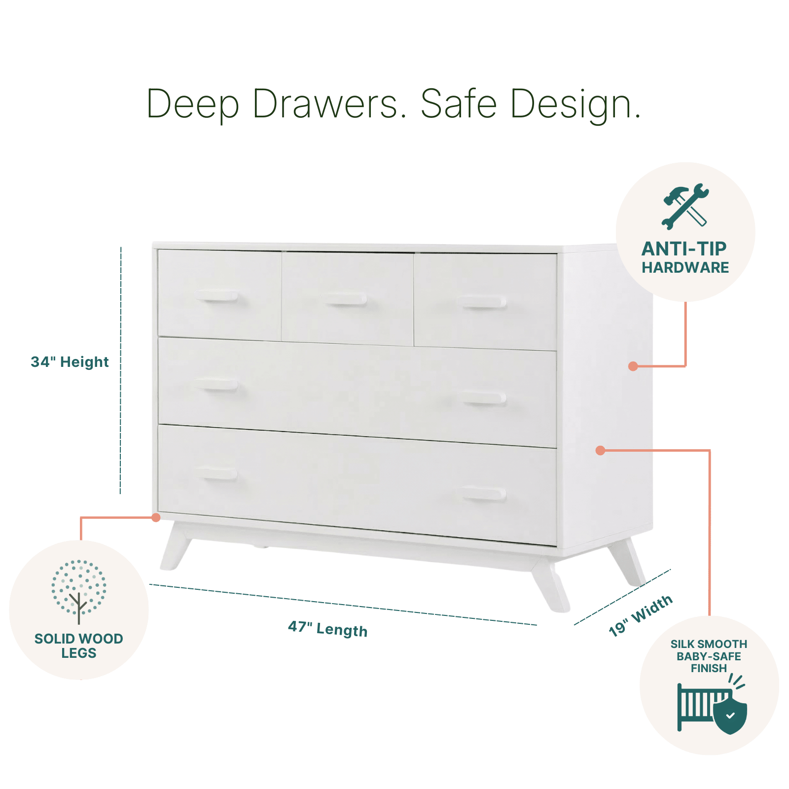 dadada Baby Soho 5-Drawer Nursery Dresser Little Unicorn USA dadada Baby Soho 5-Drawer Nursery Dresser Little Unicorn USA