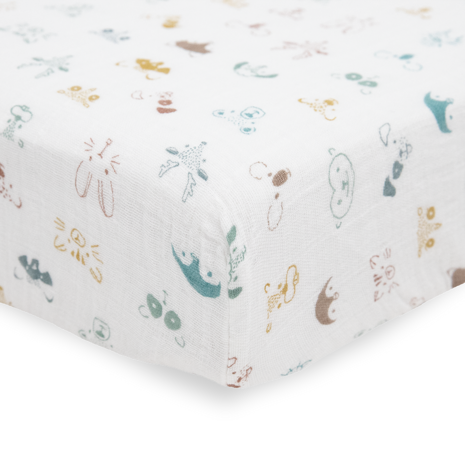 Cotton Muslin Crib Sheet Animal Crowd Little Unicorn USA