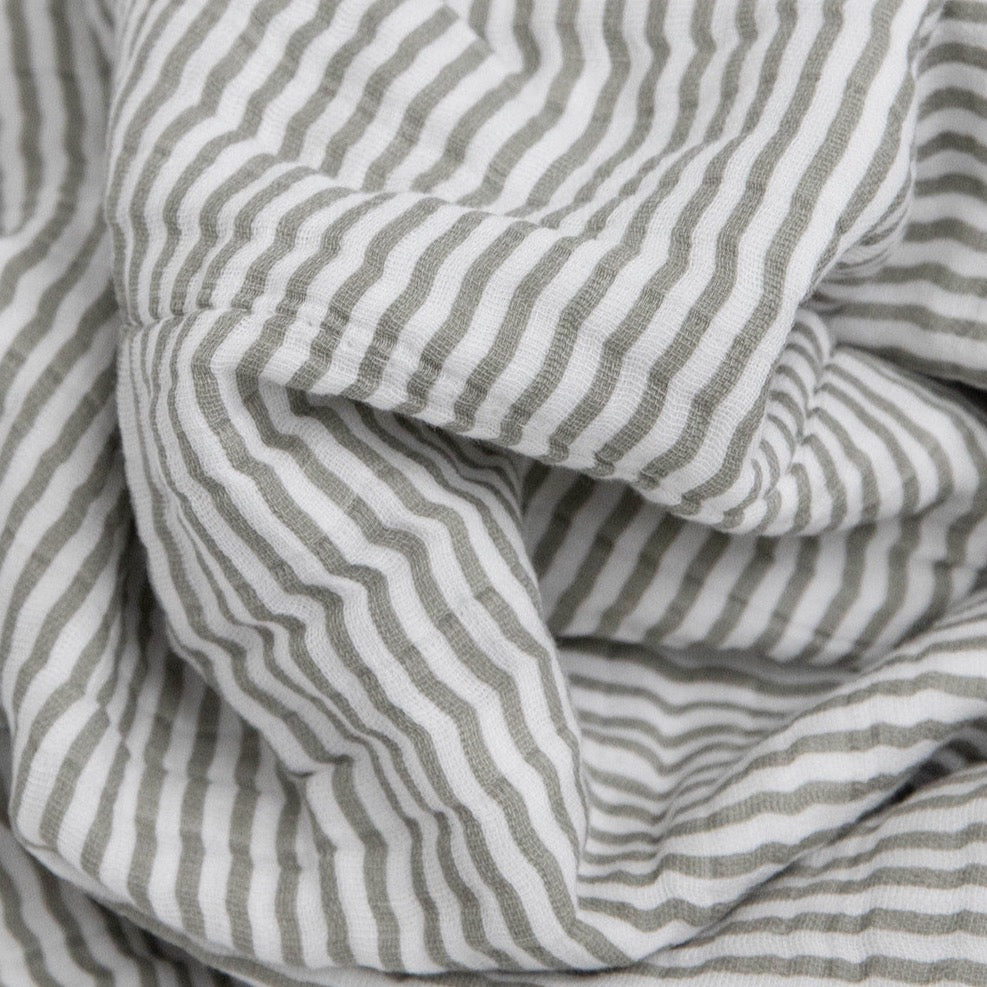 Cotton Muslin Baby Quilt - Grey Stripe