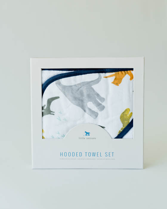Infant Hooded Towel &amp; Washcloth Set - Dino Friends