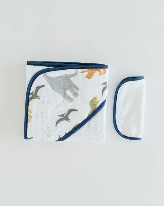 Infant Hooded Towel &amp; Washcloth Set - Dino Friends